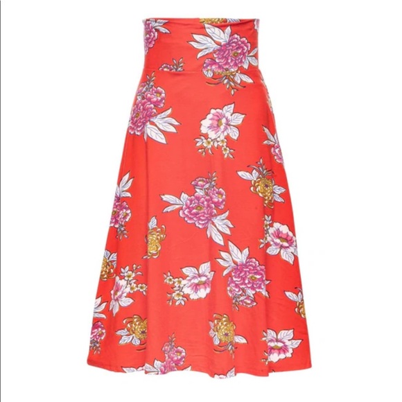 Floral Print A-Line Maxi Skirt. Colour: Coral - Picture 3 of 4
